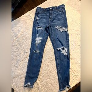 American Eagle Outfitters Ripped Blue Highest Rise Jegging